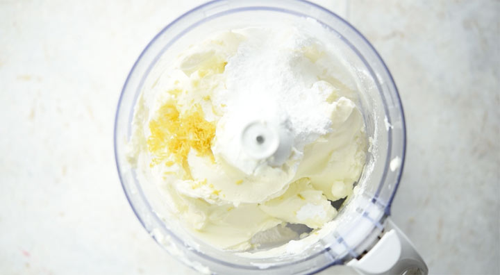 cream cheese, sweetener and lemon zest in a food processor bowl