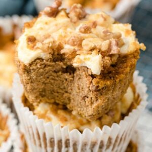 keto pumpkin cheesecake muffins stacked