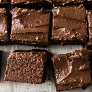 keto avocado brownie squares and one square lying on the side