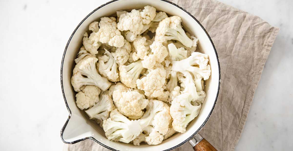 cauliflower florets in a saucepan