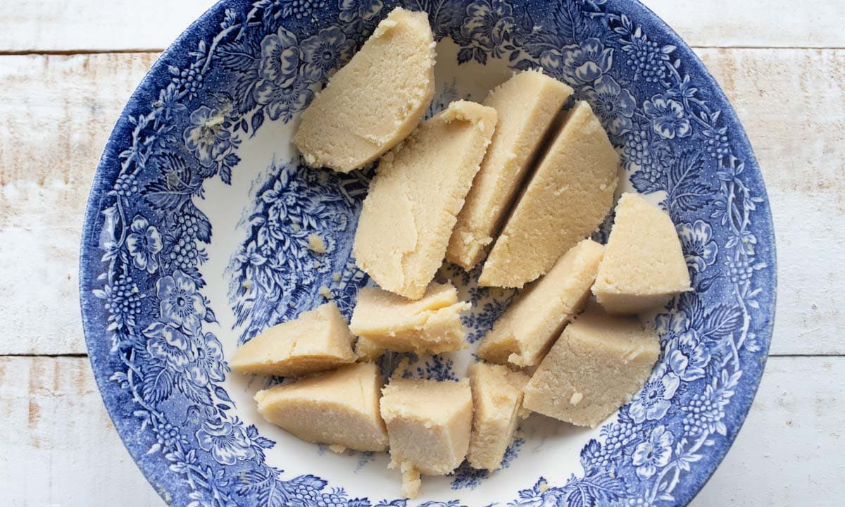 sliced dough pieces in a bowl