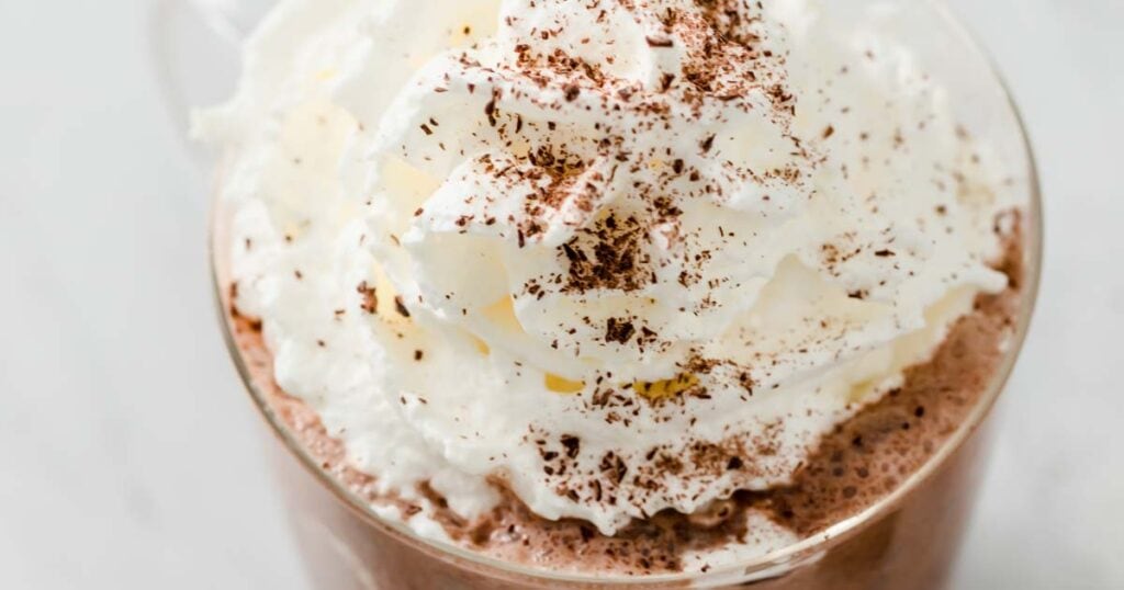sugar free hot chocolate topped with whipped cream
