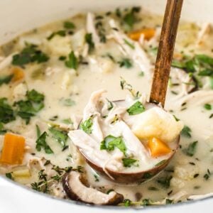 a ladle filled with low carb soup