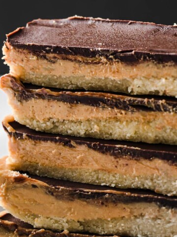 closeup of a stack of keto peanut butter bars