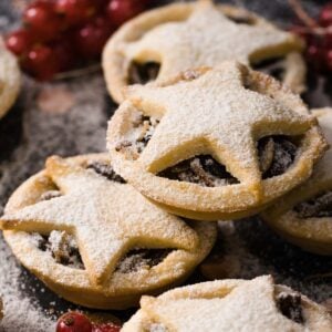 stacked keto mince pies dusted with powdered sweetener