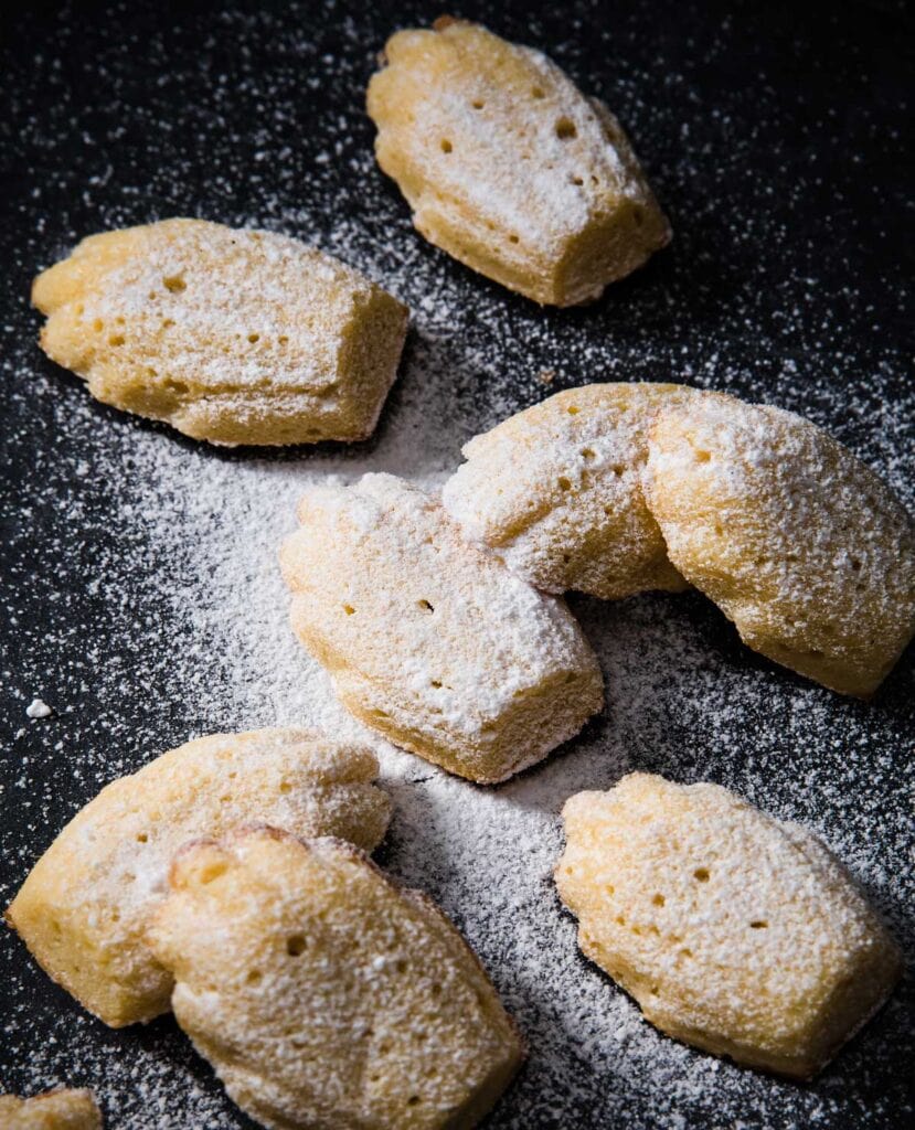 keto madeleines dusted with powdered sweetener