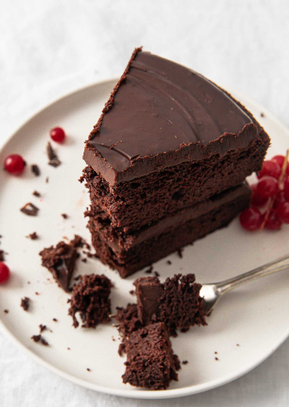 a slice of chocolate cake on a plate