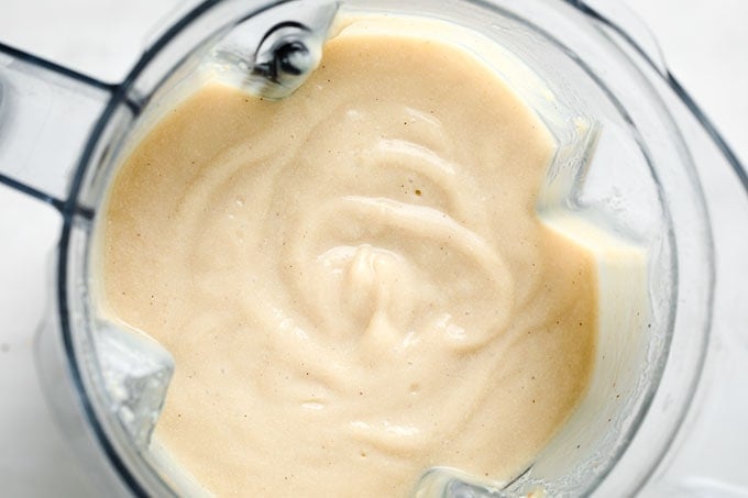 blended cauliflower soup in a food processor bowl