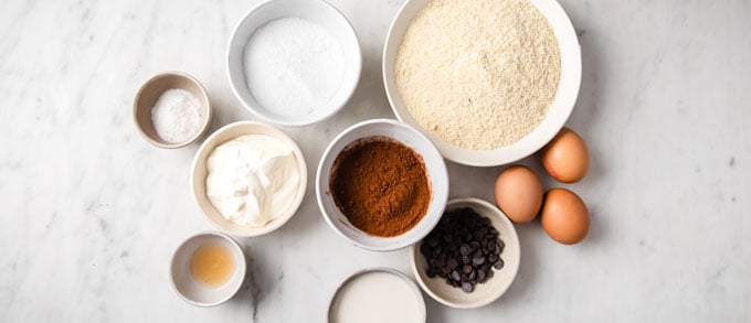 ingredients for this chocolate muffins measured into bowls