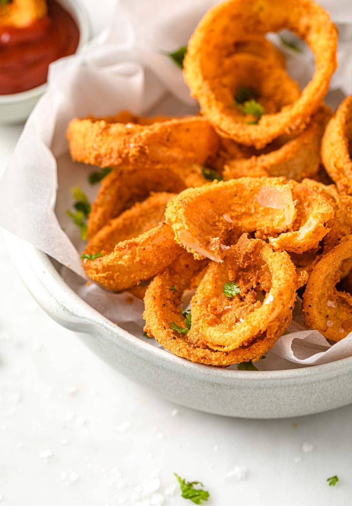 Onion rings in a bowl