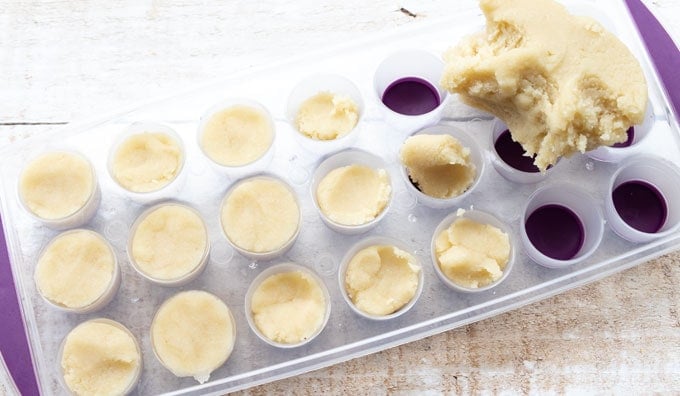 Marzipan pressed into an ice cube tray.