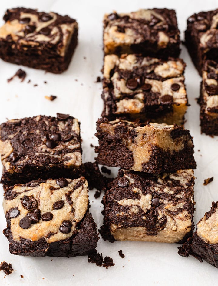 brownie squares with peanut butter swirl
