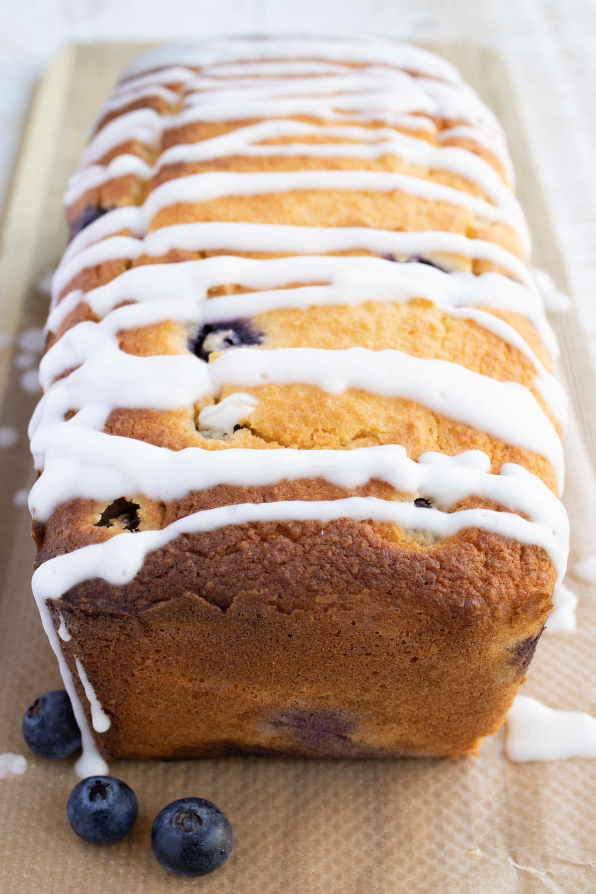 Blueberry loaf topped with sugar free lemon drizzle