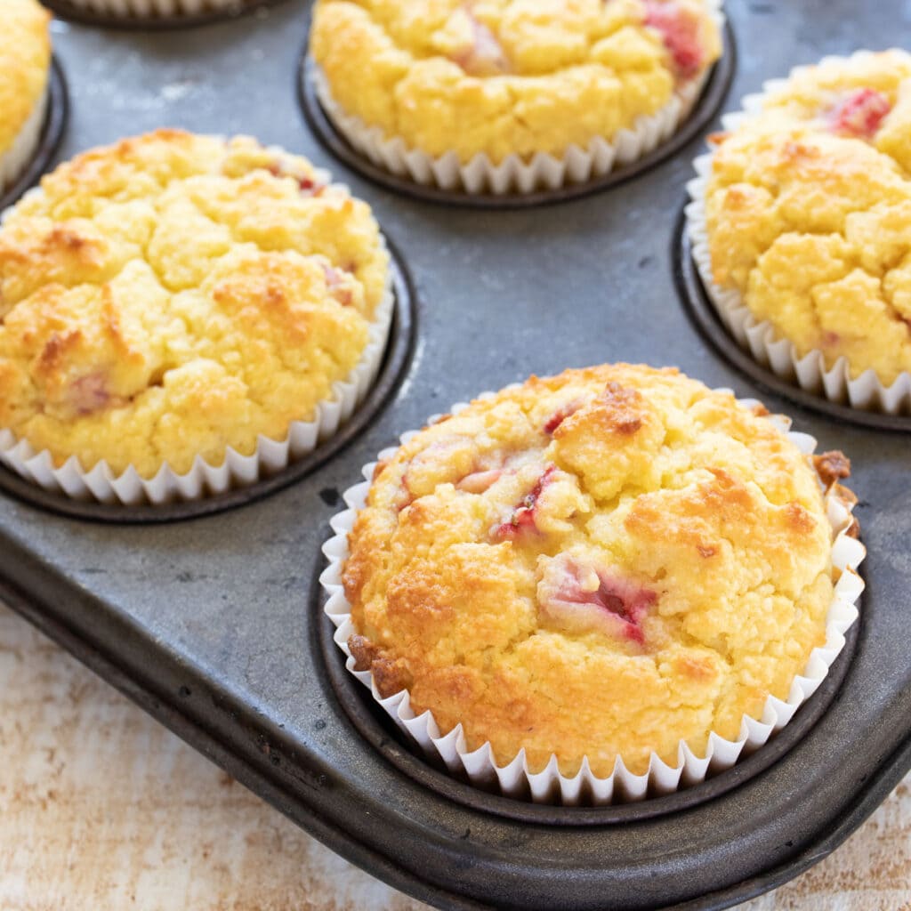 keto strawberry muffins in a muffin pan