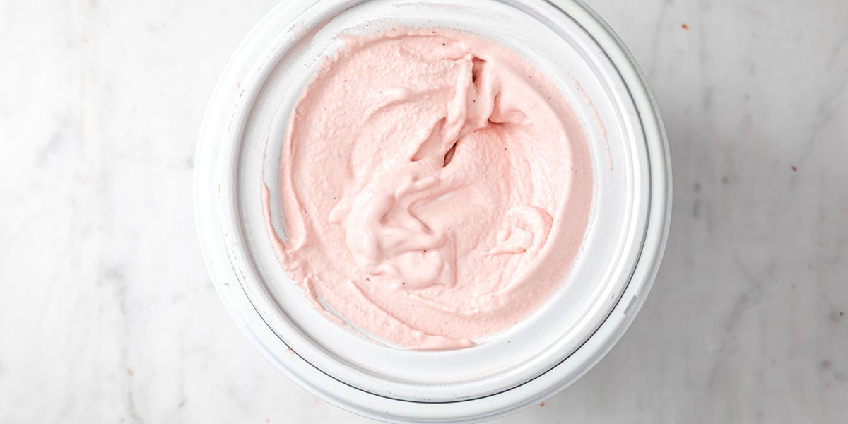 strawberry cream mix in the ice cream maker