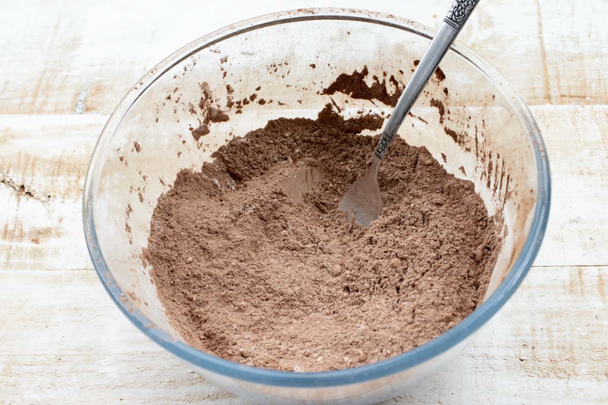 dry ingredients in a bowl with a fork