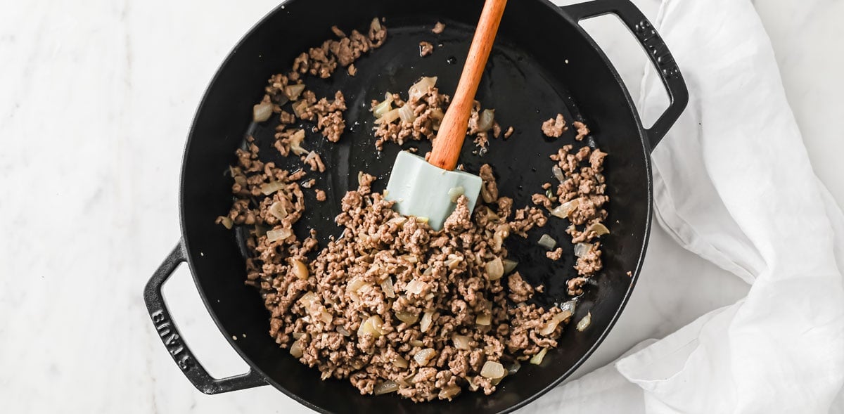 frying ground beef in a pan