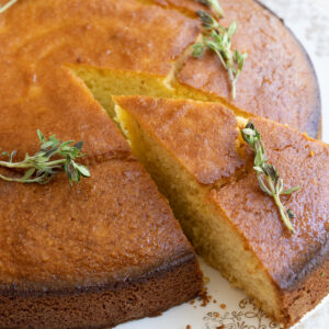 a slice of almond flour olive oil cake