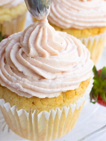 keto strawberry frosting on a cupcake