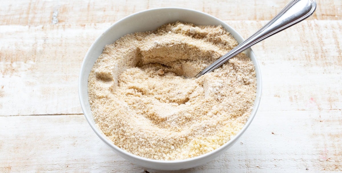 dry ingredients in a bowl with a fork