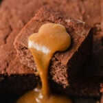 a slice of keto toffee pudding with sugar free caramel sauce