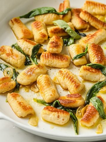keto gnocchi with sage leaves and garlic butter