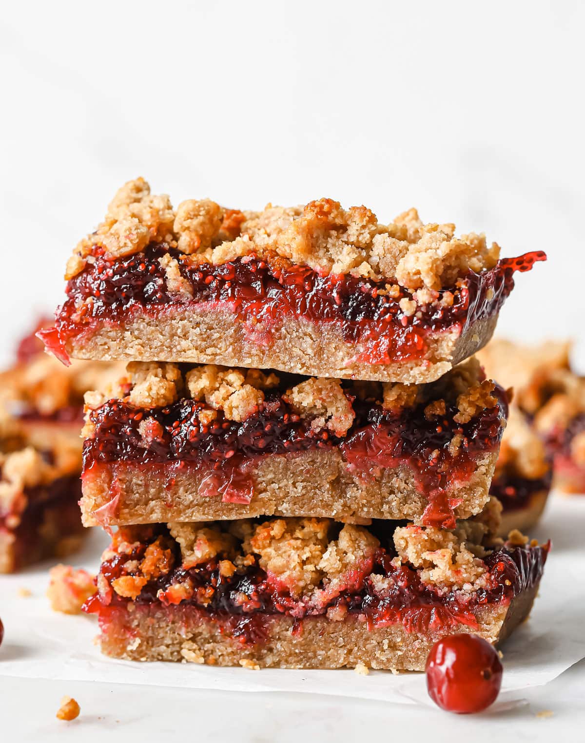 3 stacked cranberry bars.