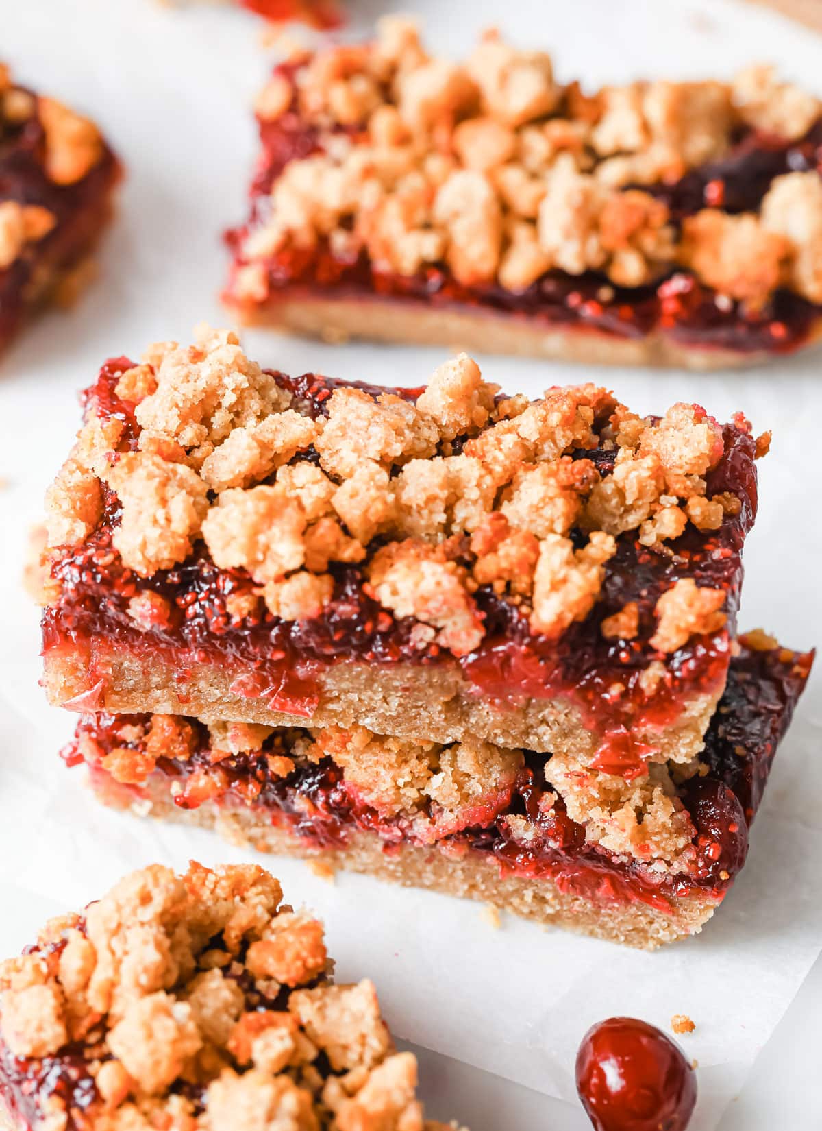 two keto cranberry streusel slices stacked