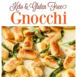 a pinterest collage of prepared gnocchi and a plate with fried gnocchi in sage butter