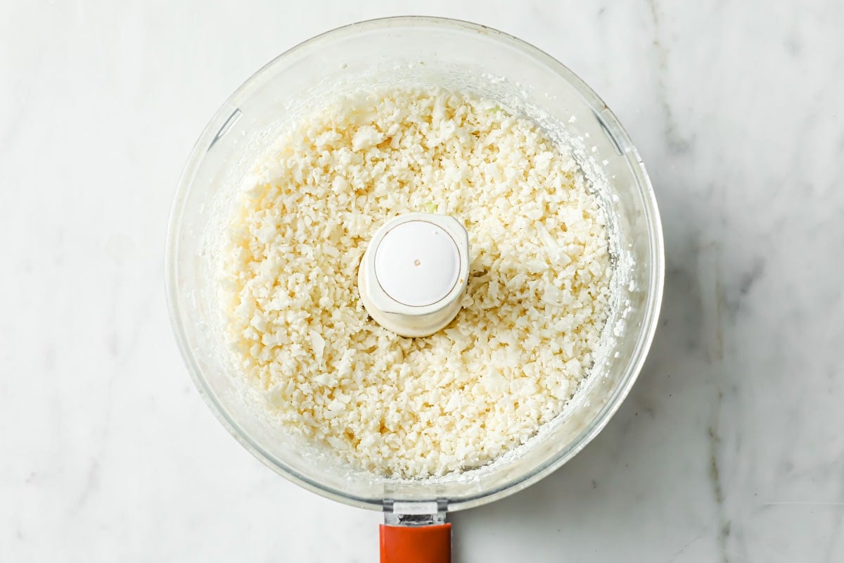 cauliflower rice in a food processor bowl