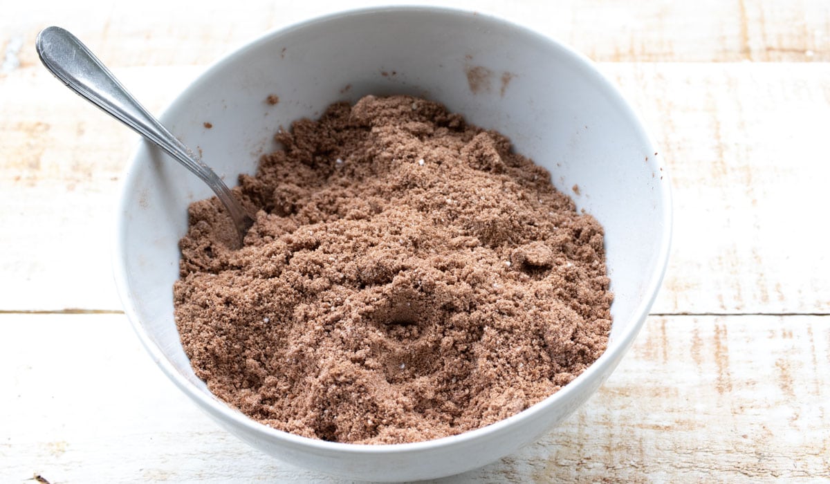 almond flour, cocoa powder and sweetener mixed in a bowl