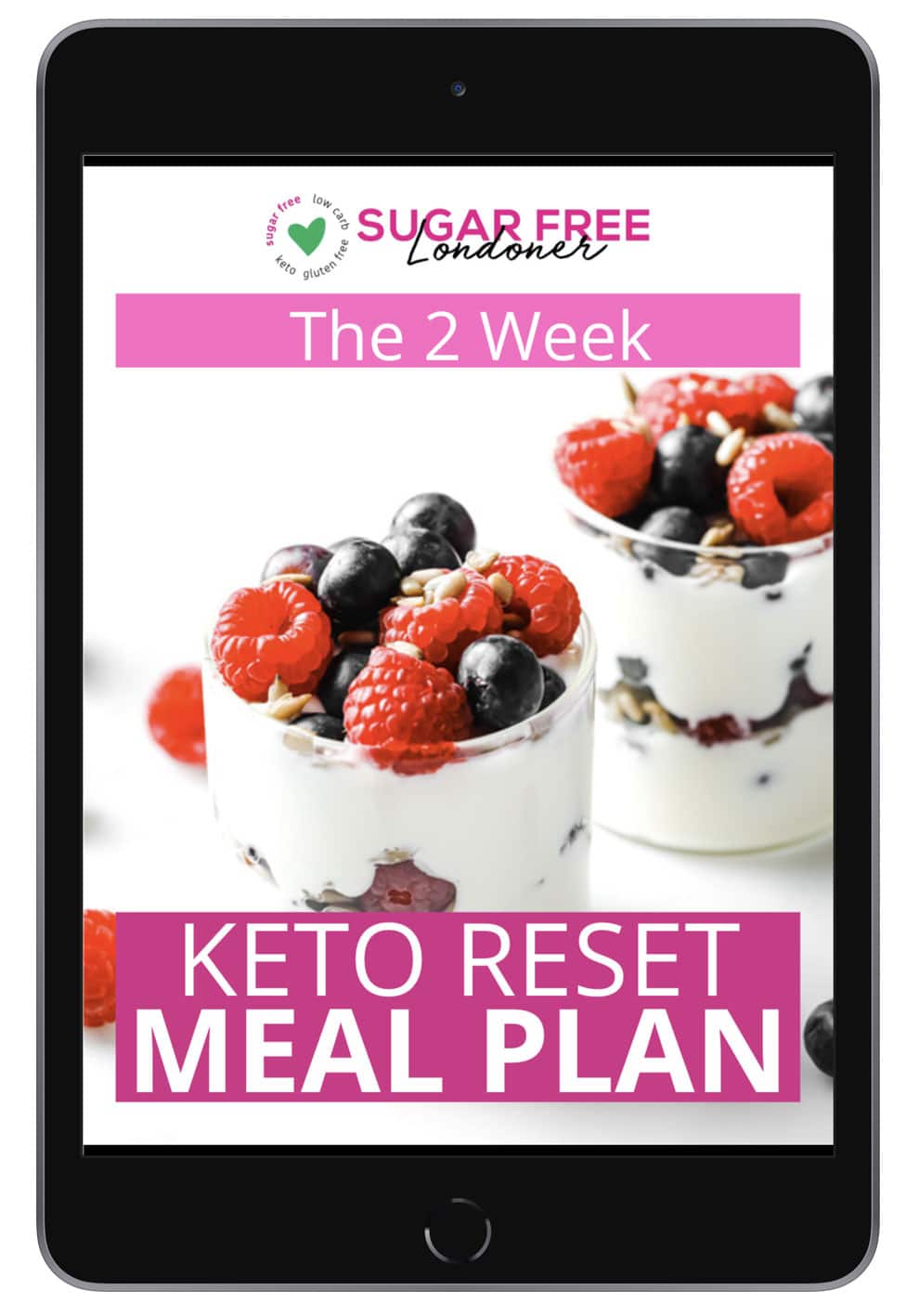 A tablet with the cover of the reset meal plan. 