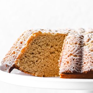 a slice of keto gingerbread cake