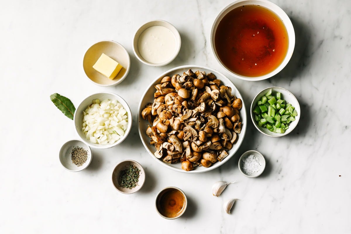 Ingredients for this recipe measured into bowls.