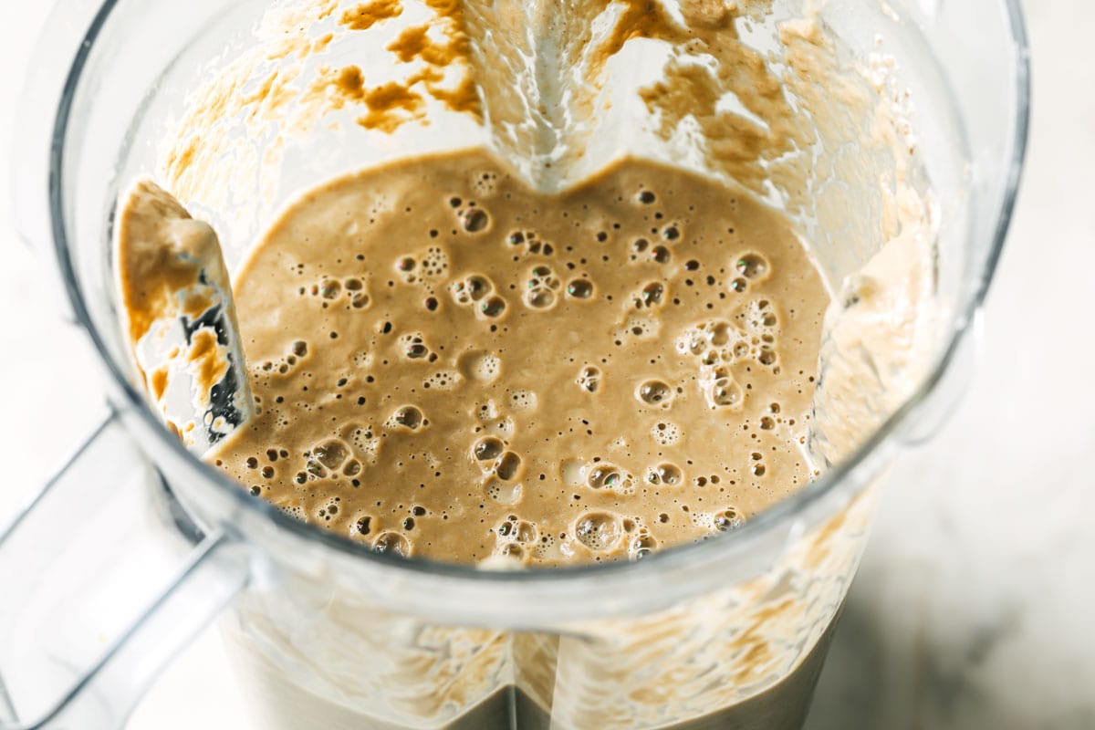 Blended mushroom soup in a food processor.