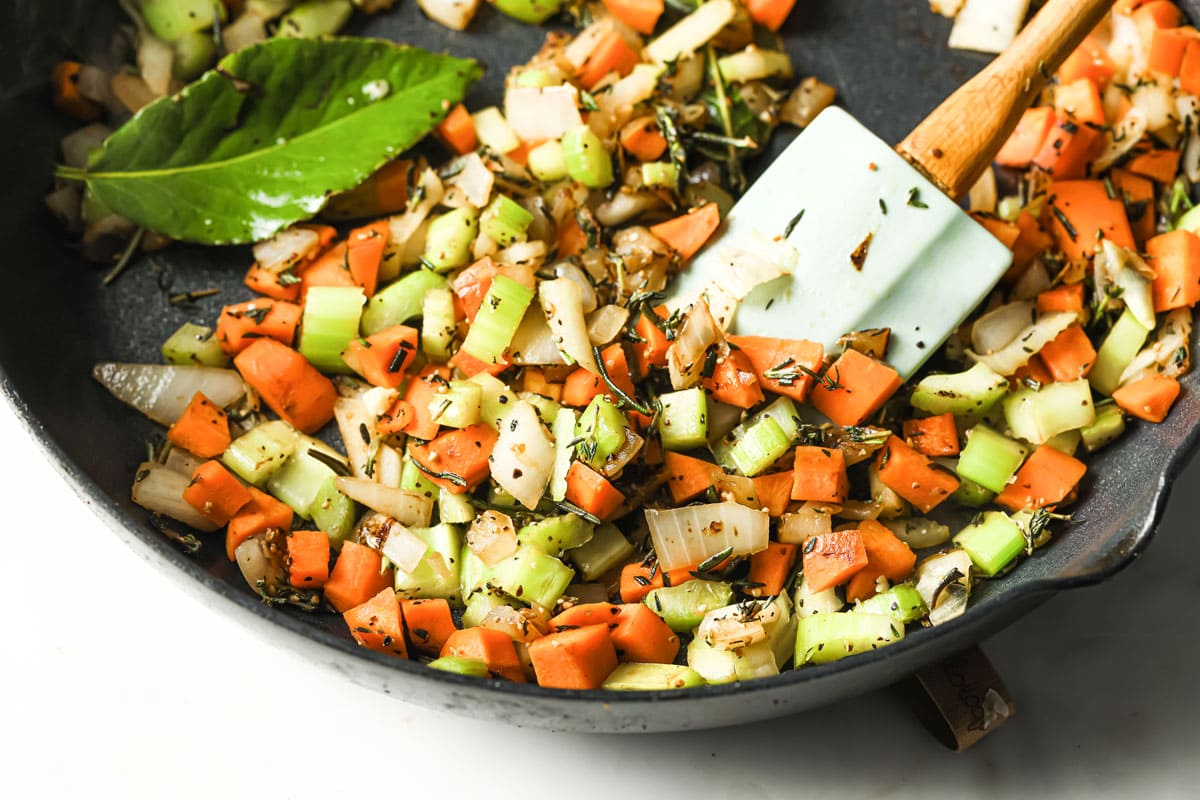 chopped vegetables in a pan