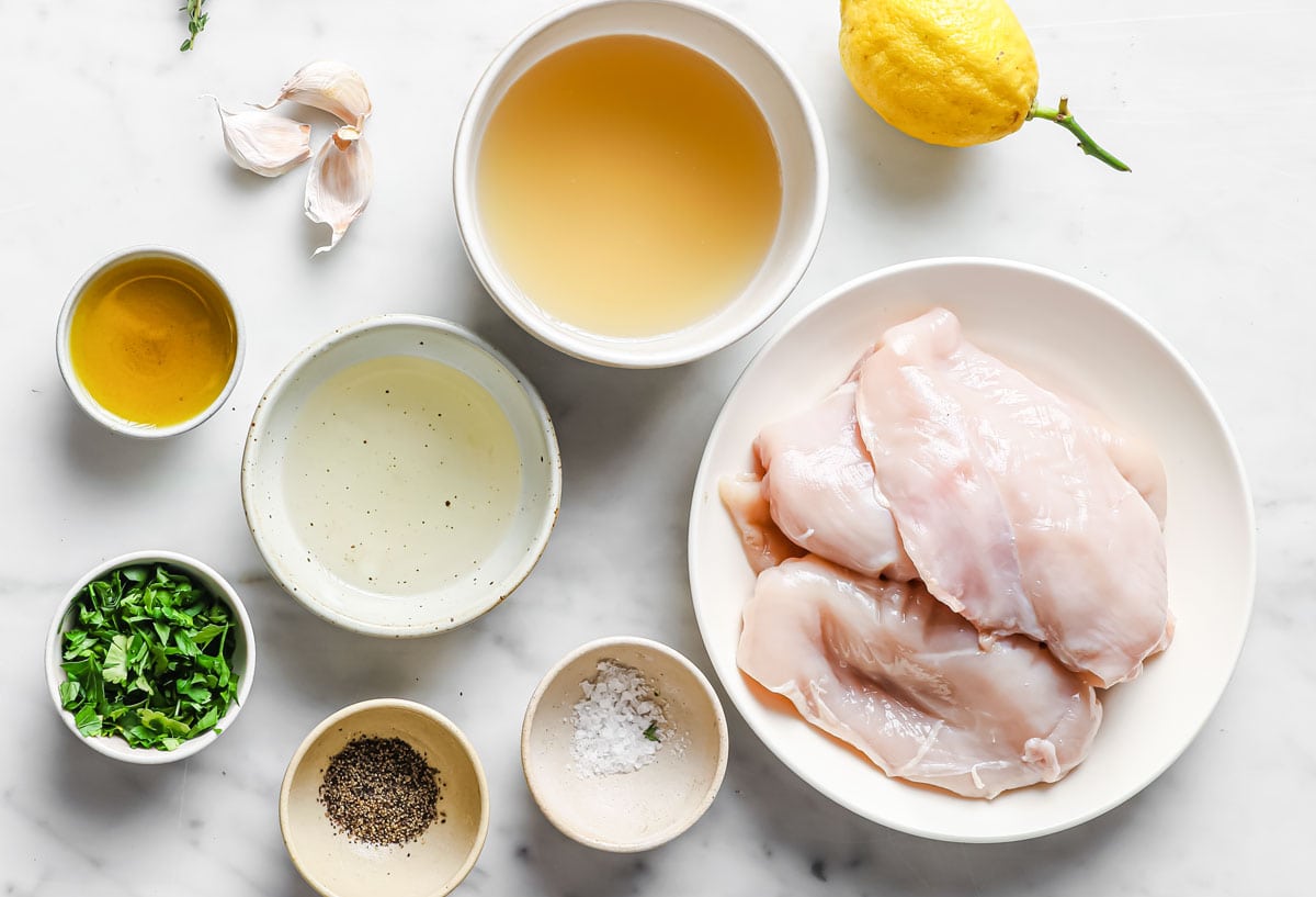 ingredients to make lemon chicken measured into bowls