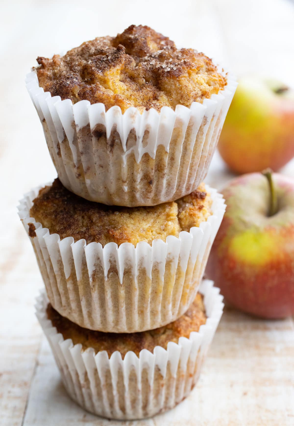 a stack of three Keto Apple Muffins
