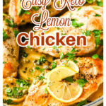 a pan with lemon chicken