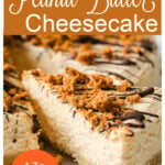image collage of a peanut butter cheesecake for pinterest