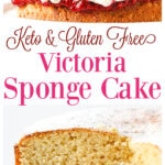 image collage of 2 images showing a keto Victoria sponge cake