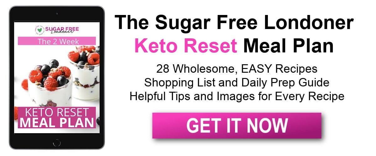 An ad for the Sugar Free Londoner Keto Meal Plan showing a smartphone.