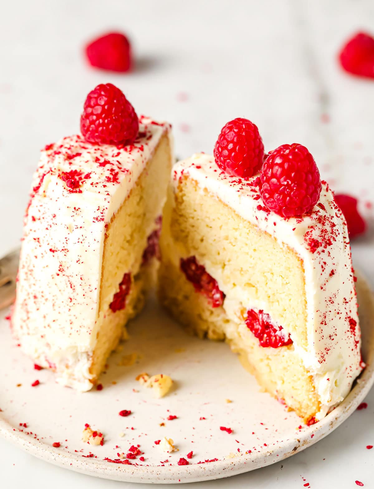 a single serve raspberry cake with cream cheese frosting