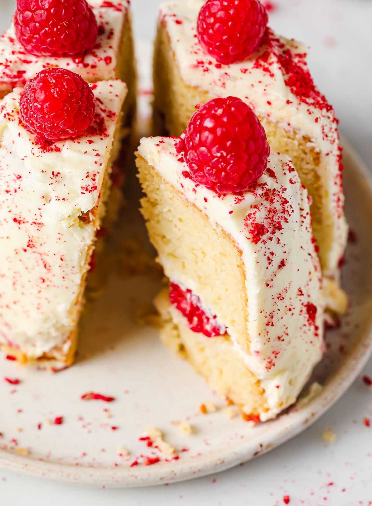 sliced raspberry layer cake
