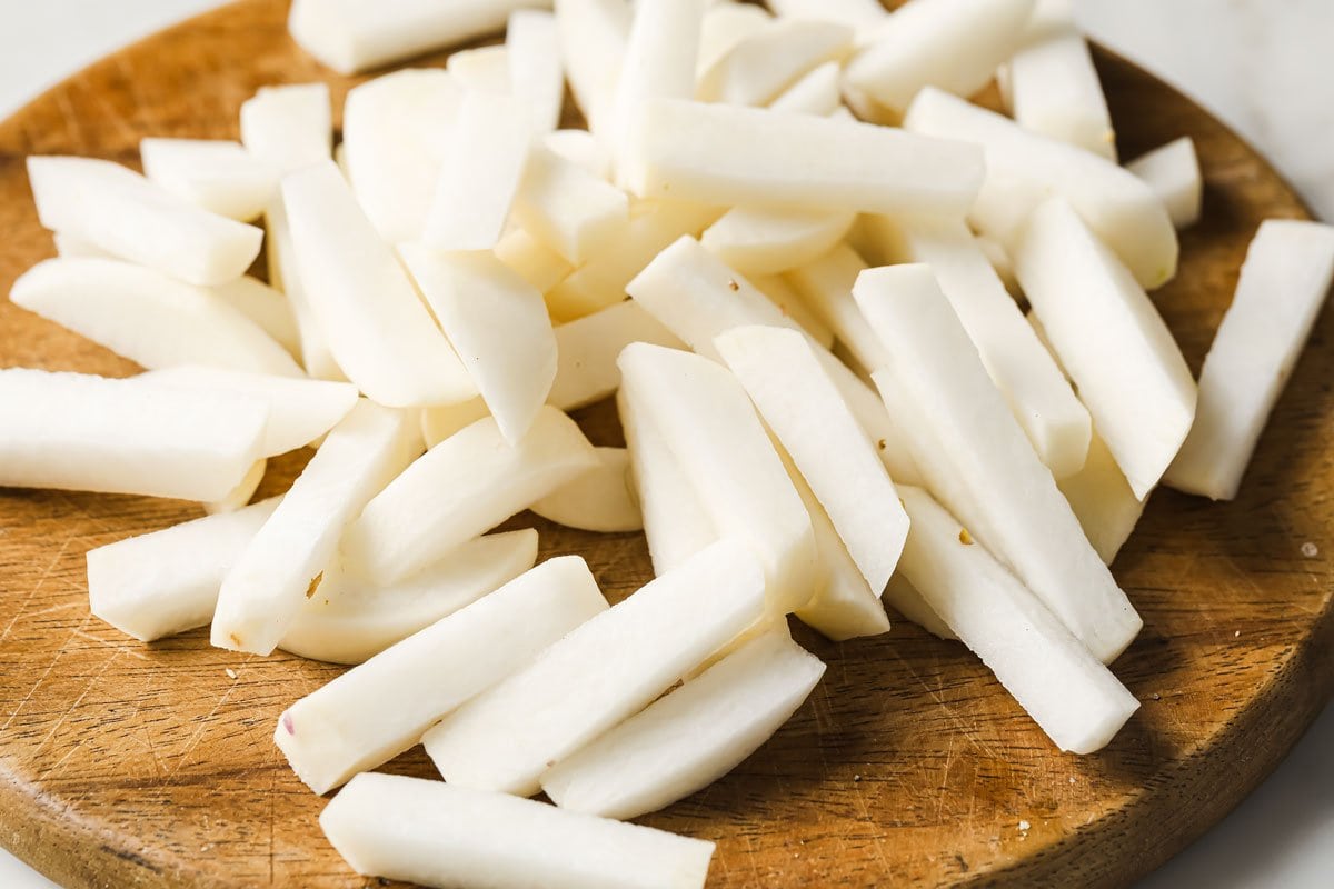 turnips peeled and sliced into fries