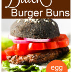 a hamburger with a black bun