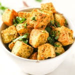 A bowl with keto croutons