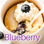 a keto mug cake with blueberries