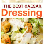 a Caesar salad and a glass with dressing