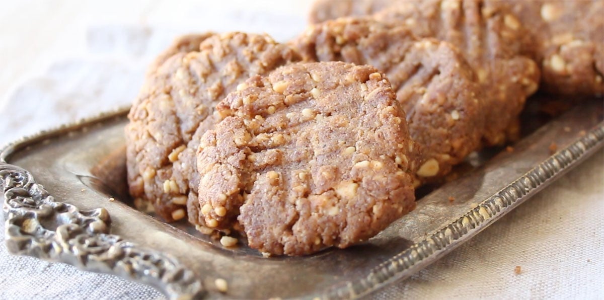 Keto peanut butter cookies on a silver tray